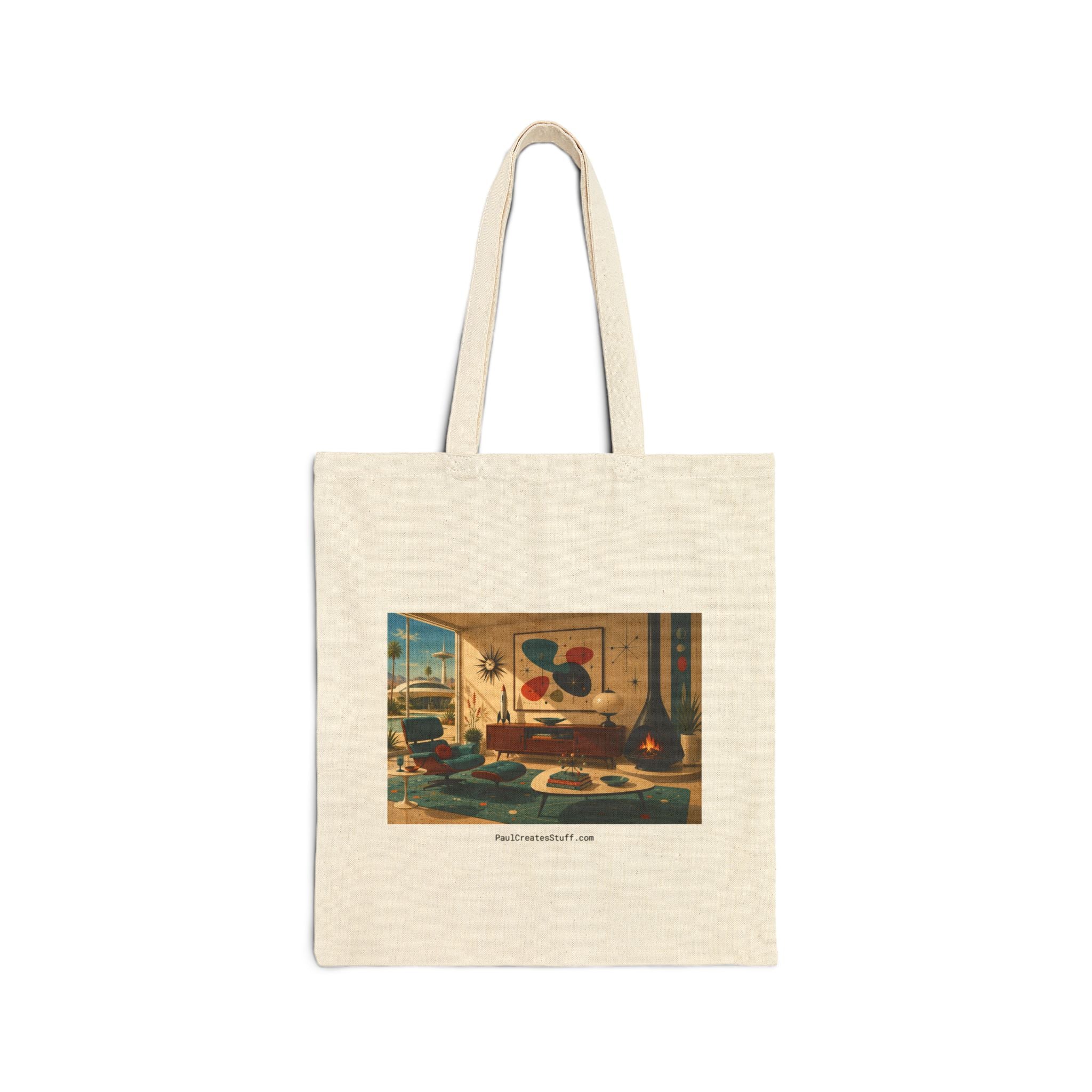 Canvas Tote Bag — Retro Atomic Art Print Beach House Design