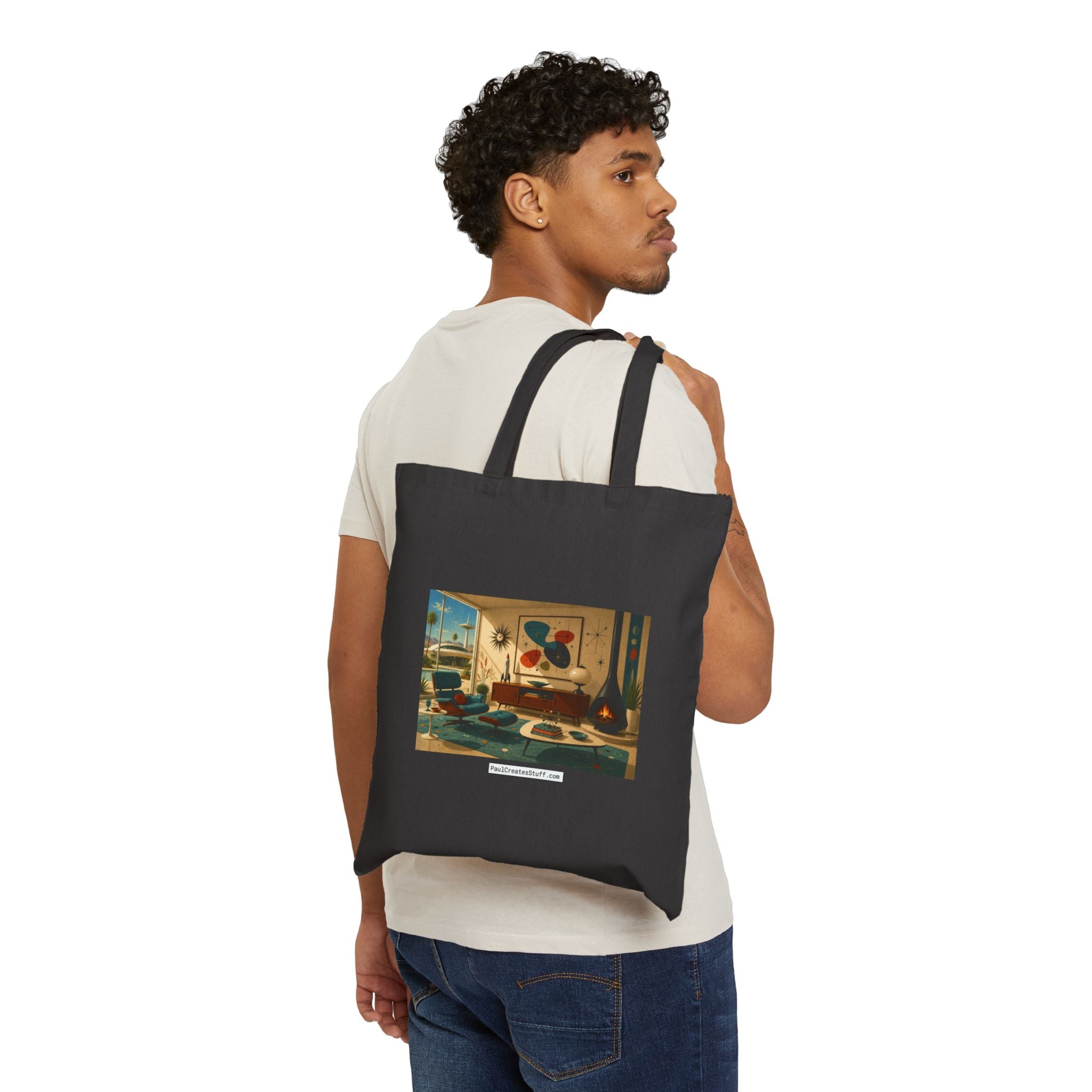 Canvas Tote Bag — Retro Atomic Art Print Beach House Design