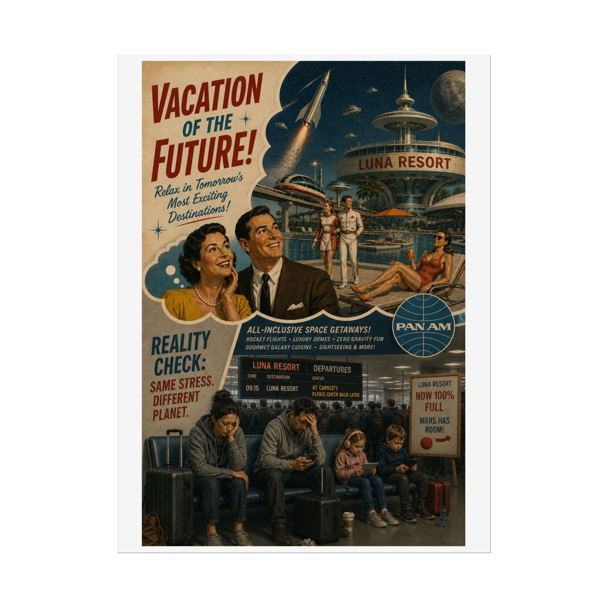 Vacation of the Future Retro Travel Poster – Rolled Wall Art