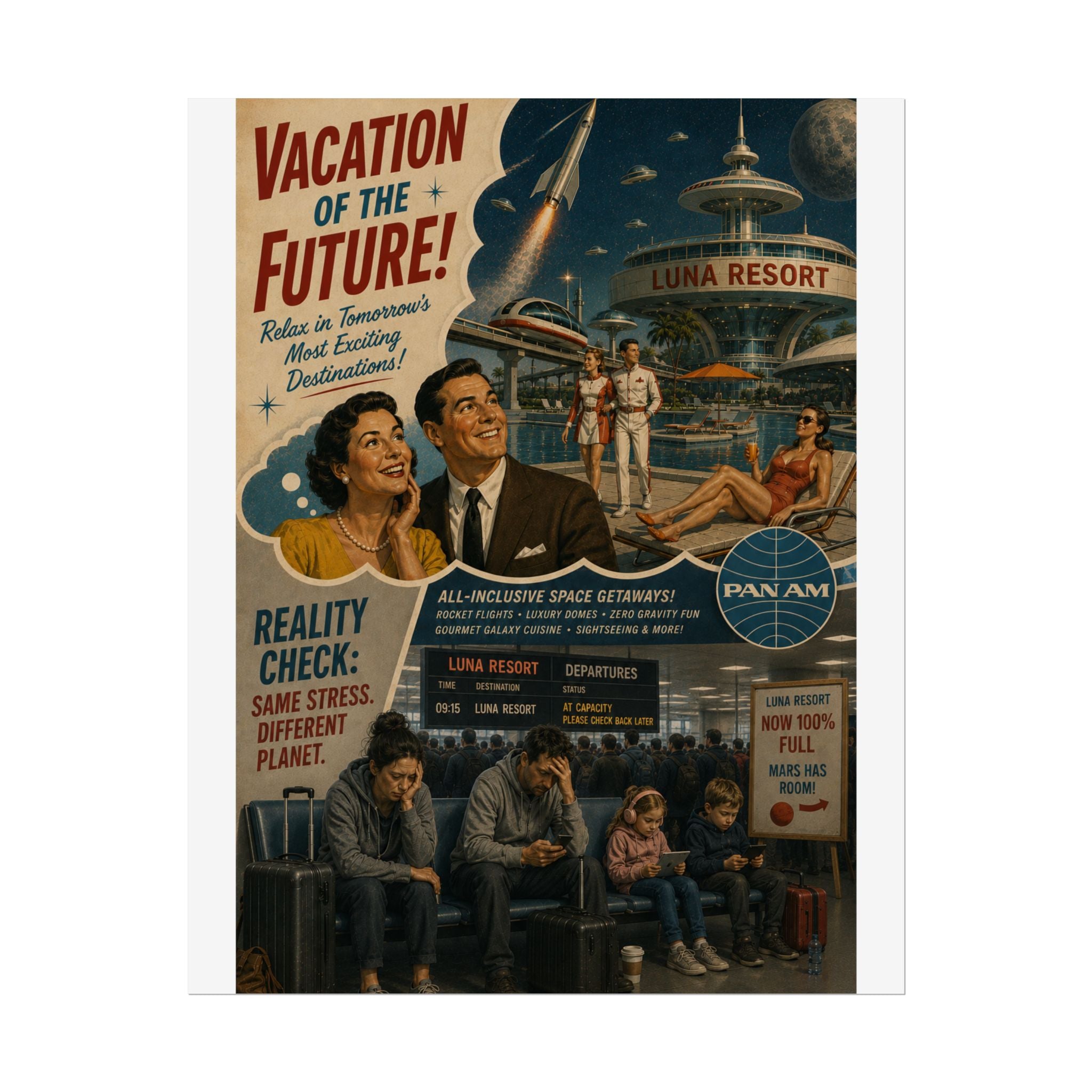 Vacation of the Future Retro Travel Poster – Rolled Wall Art