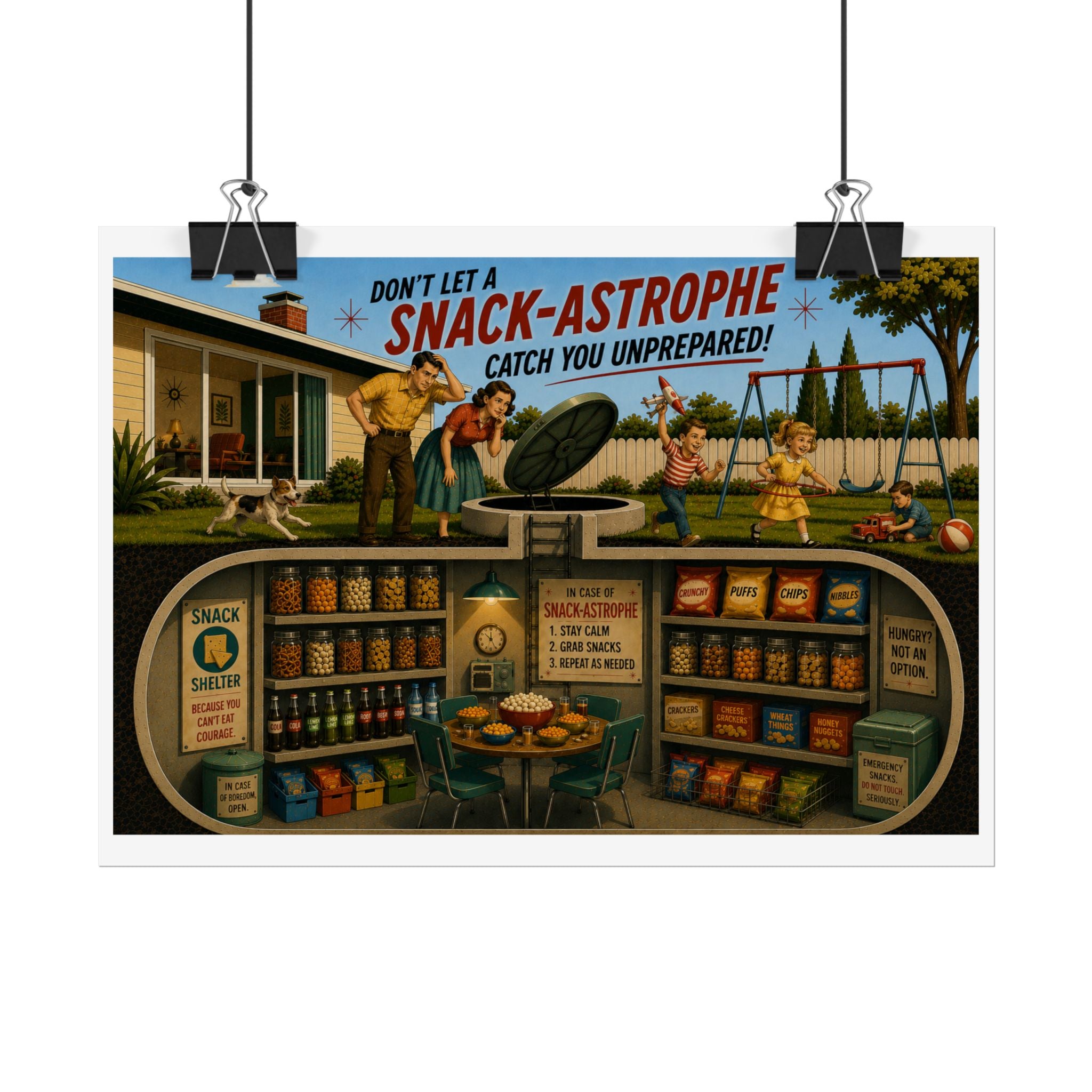 Rolled Poster – “Don’t Let a Snack-Astrophe” Retro Fallout-Style Survival Illustration