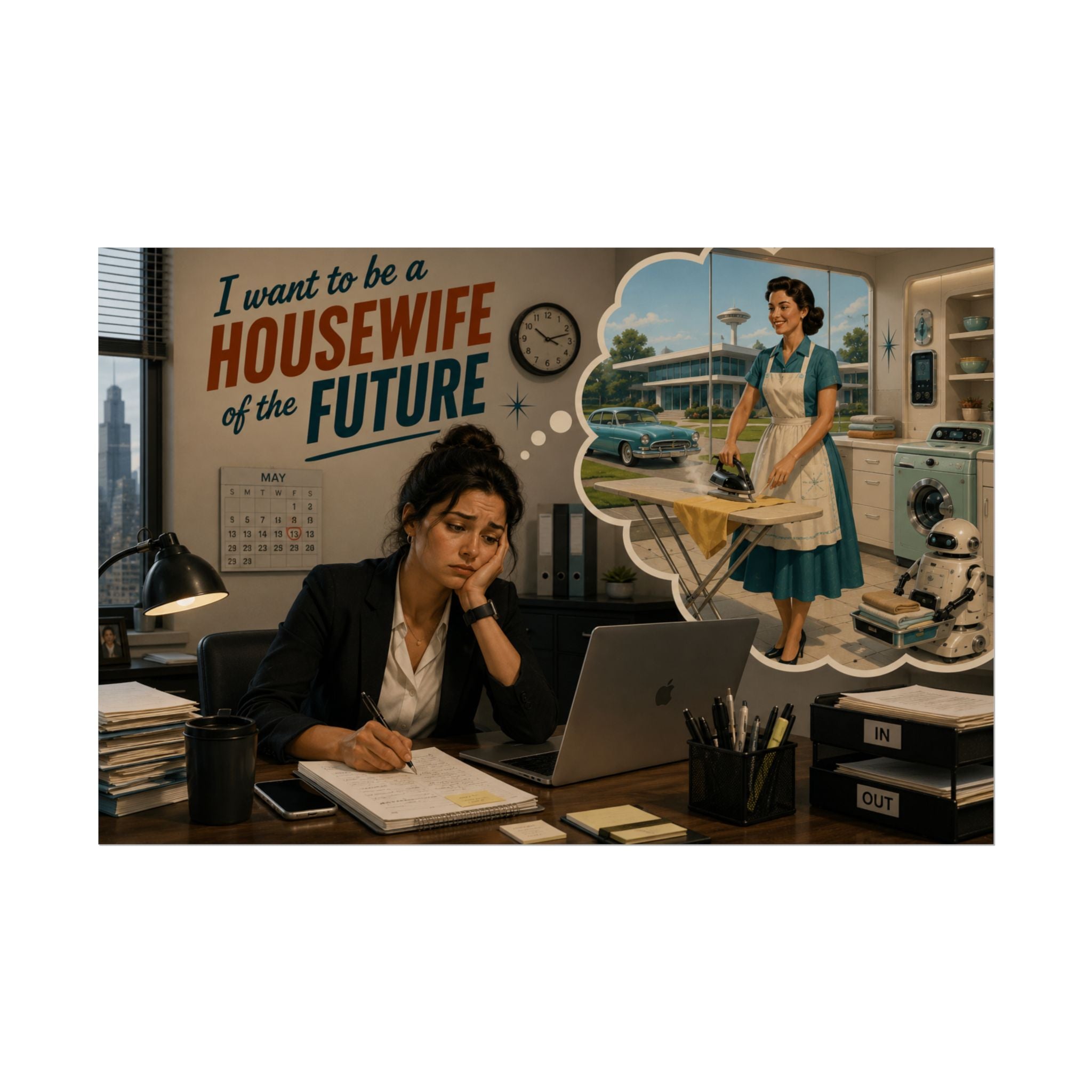 Rolled Poster — "I Want to Be a Housewife of the Future" Retro-Futurist Office Art Print