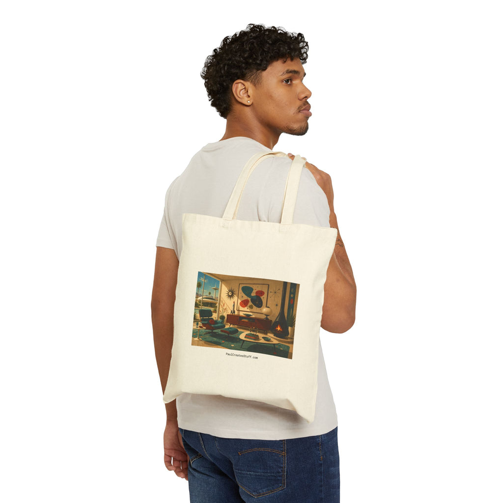 Canvas Tote Bag — Retro Atomic Art Print Beach House Design