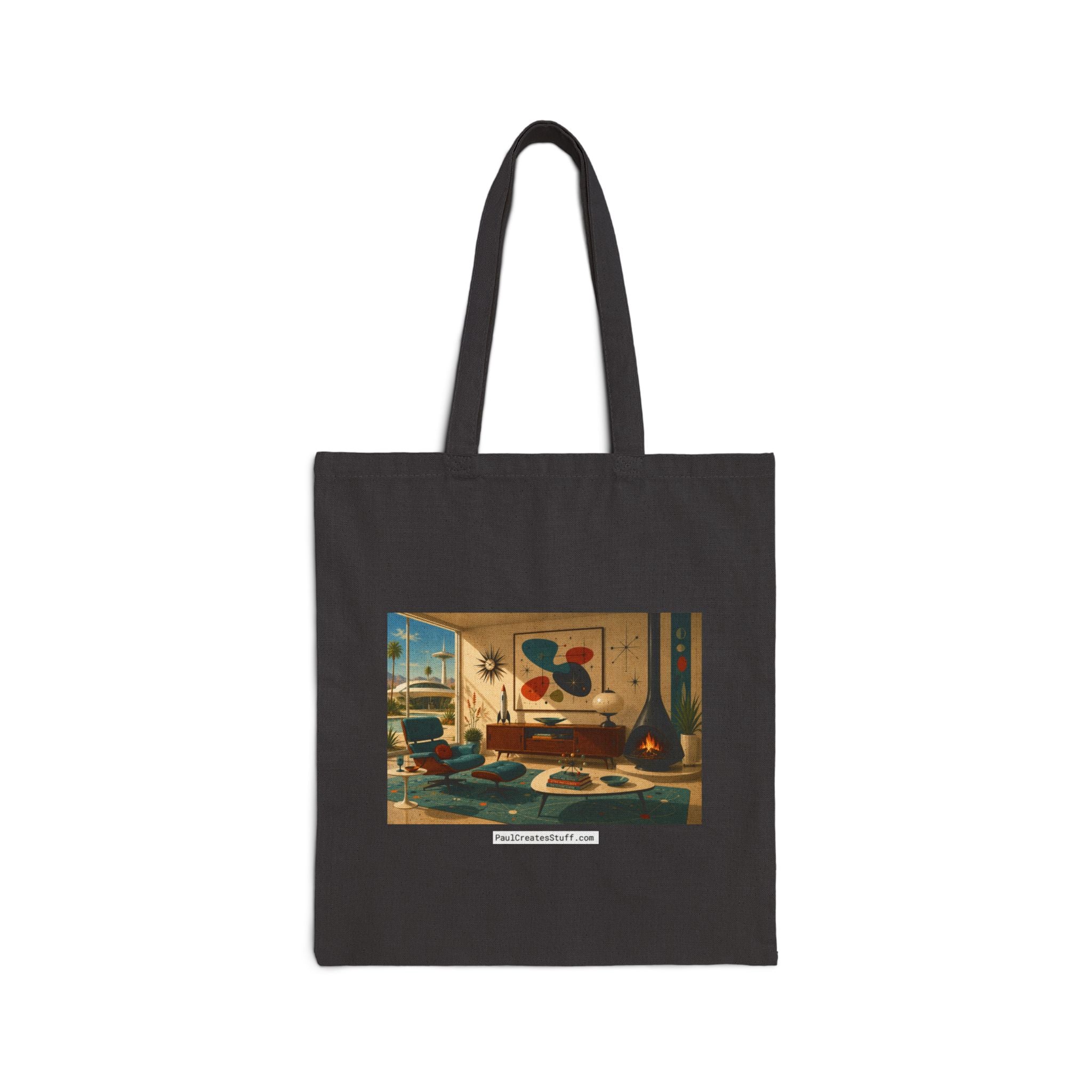 Canvas Tote Bag — Retro Atomic Art Print Beach House Design
