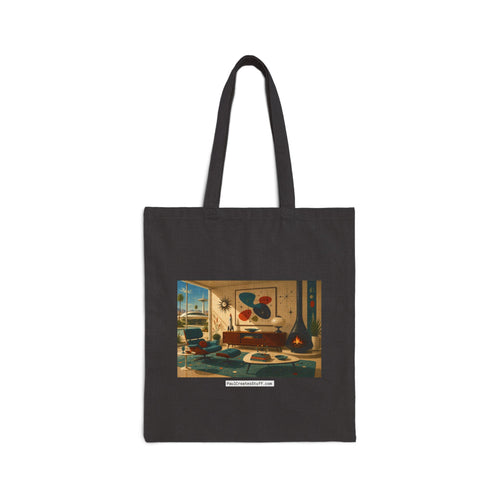 Canvas Tote Bag — Retro Atomic Art Print Beach House Design